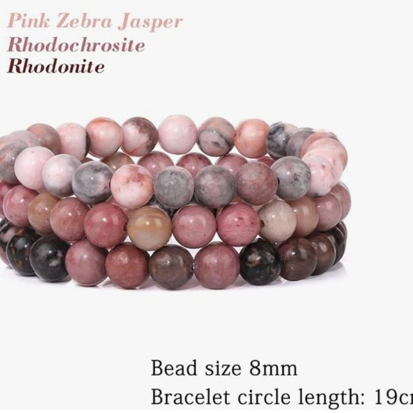3 Pc Healing Crystal Bracelets - Natural Stone Beaded Stretch Bracelet - Picture 4 of 5